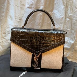 YSL croc embossed, top handle, medium satchel